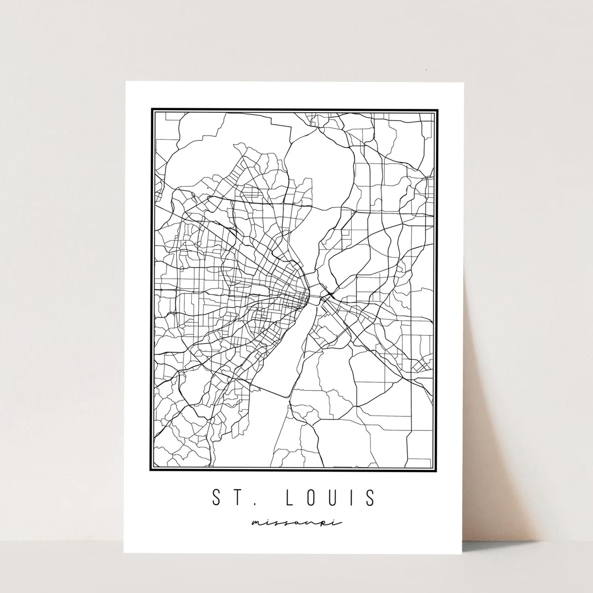 St. Louis Missouri Street Map Black and White Print, Unframed ...